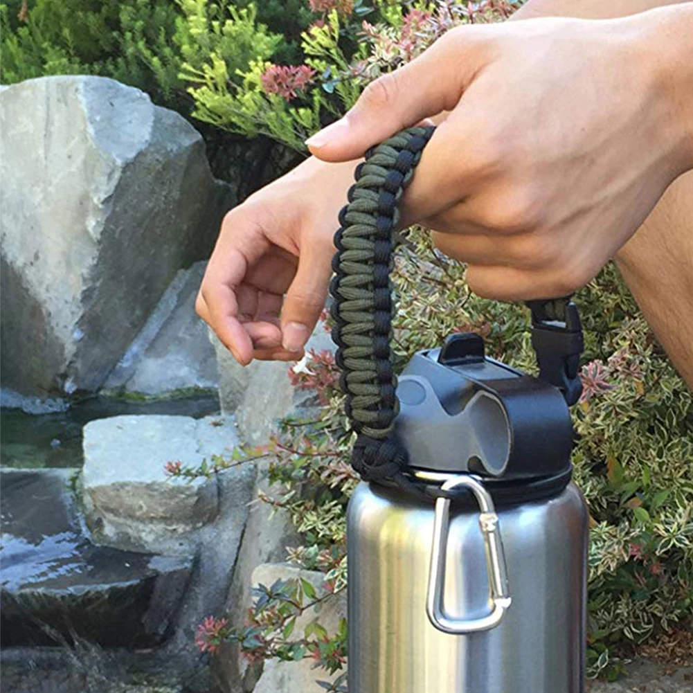 Paracord Handle For Hydro Flask Water Bottle Survival With Safety Ring  Carabiner Compass Fits Wide Mouth