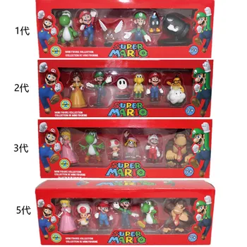 6pcs Set color box Super Mario PVC Toy for Kids Gift Series Yoshi hongos Koopa Bowser Luigi figure mario toys