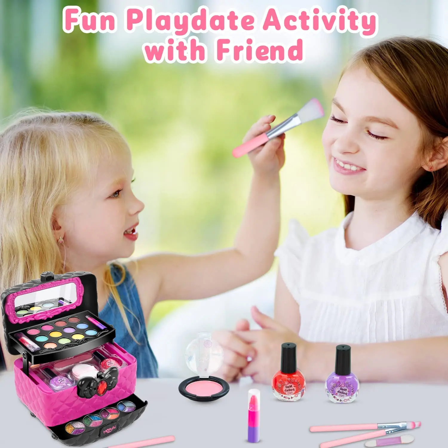 Набор игрушек для макияжа для девочек Huiye, моющийся набор для макияжа, игрушка с реальным косметическим чехлом для маленькой девочки