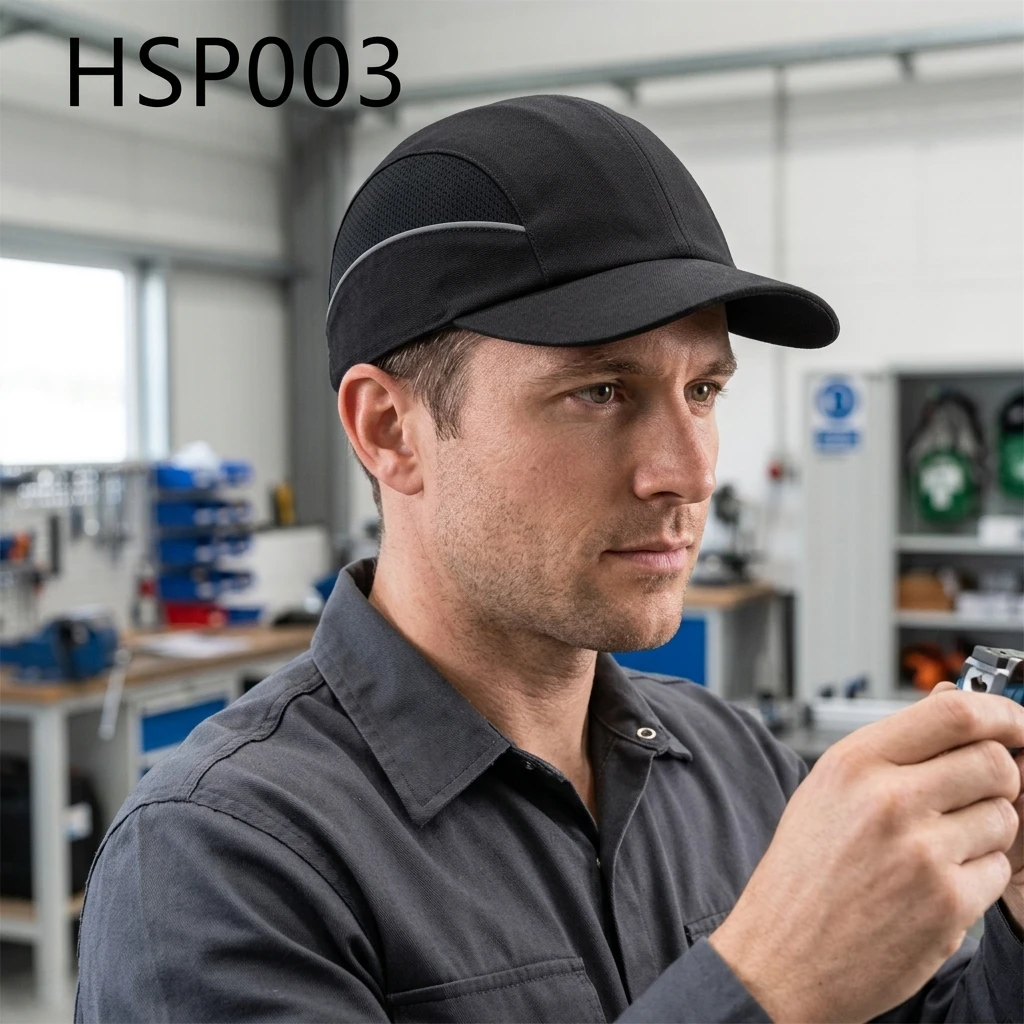 HY,delivery Work Reflective Webbing Design Tough Safety Bump Cap for Sale Removable ABS Plastic Shell Black Work Helmets HSP003