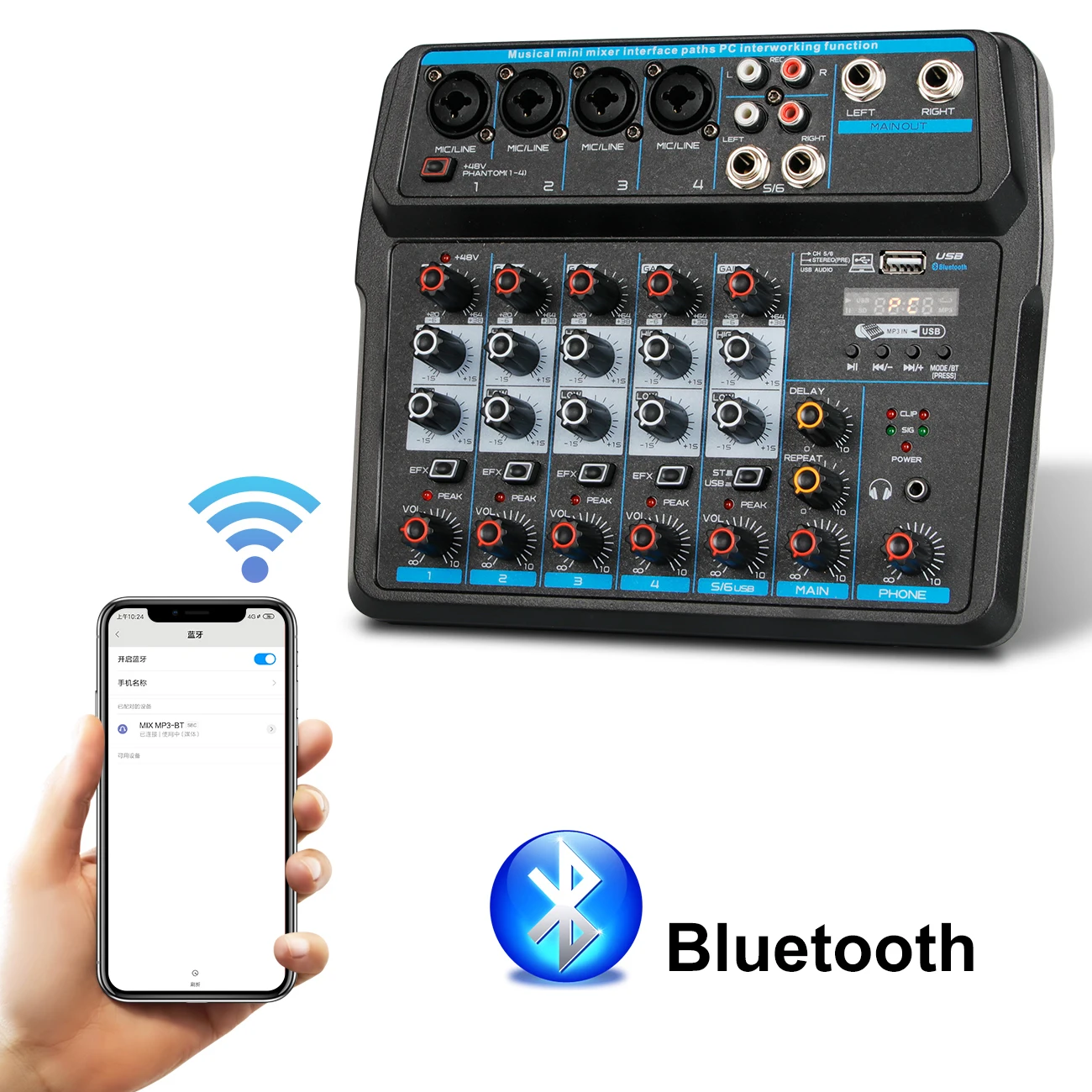 Depusheng U6 Mini Audio Mixer - 6 Channel USB Mixing Console for