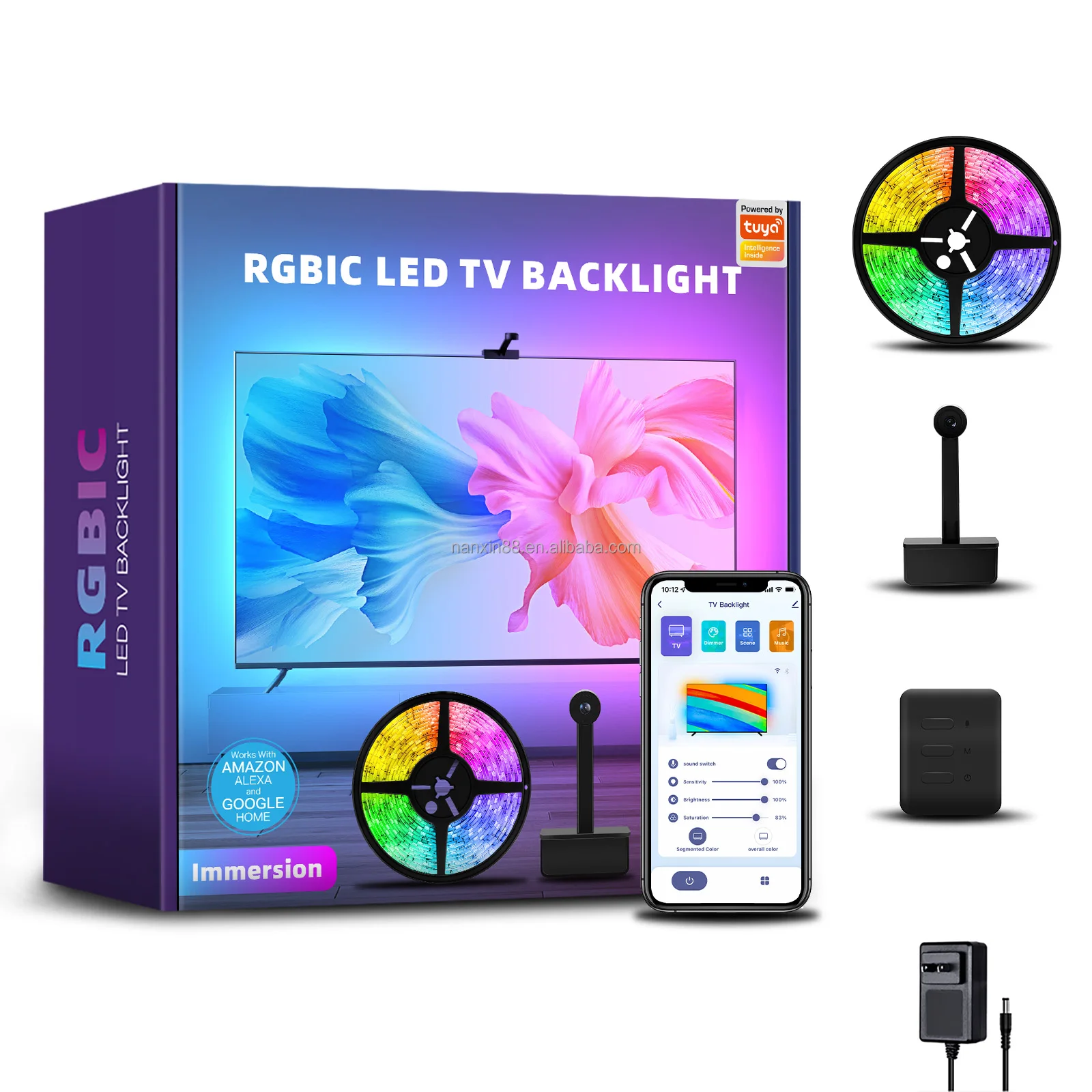 2022 Smart Ambient TV Light Kit Sync Box with Camera Led Backlight Camera WiFi Alexa Google Control Led Light Strip for Gaming