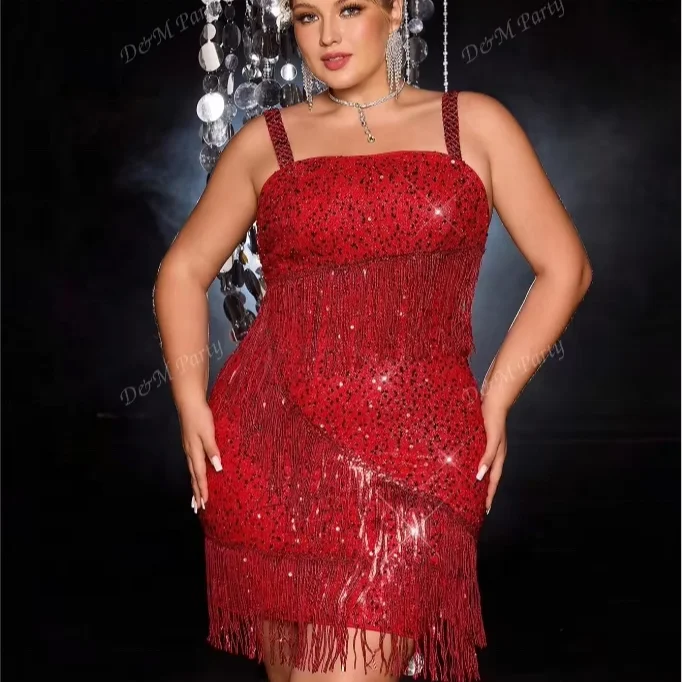 D&m Summer Collection Elegant Wedding Party Dress Women Plus Size Xl 4xl Spaghetti Strap Knitted Tassel Sequins Unique Pattern