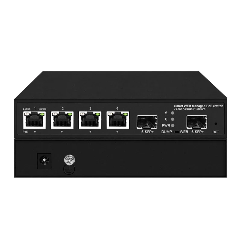 4-portový 2.5G RJ45 POE s 2 porty 10G SFP Uplink WEB inteligentní správa switch podporuje VLAN QoS