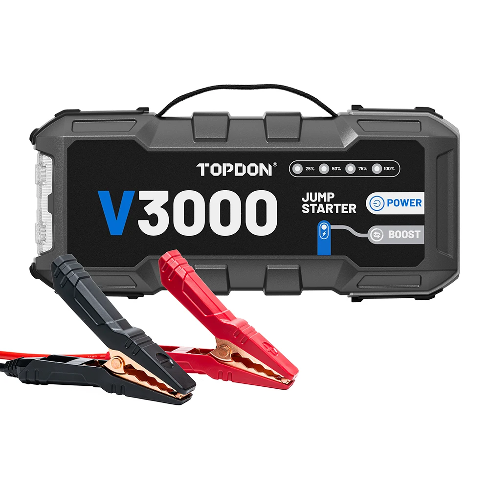 TOPDON V3000 PD60W Bidirectional Fast Charging 12V Jump Starter 3000 Peak Amp Car Super Capacitor Jump Starter Power Bank
