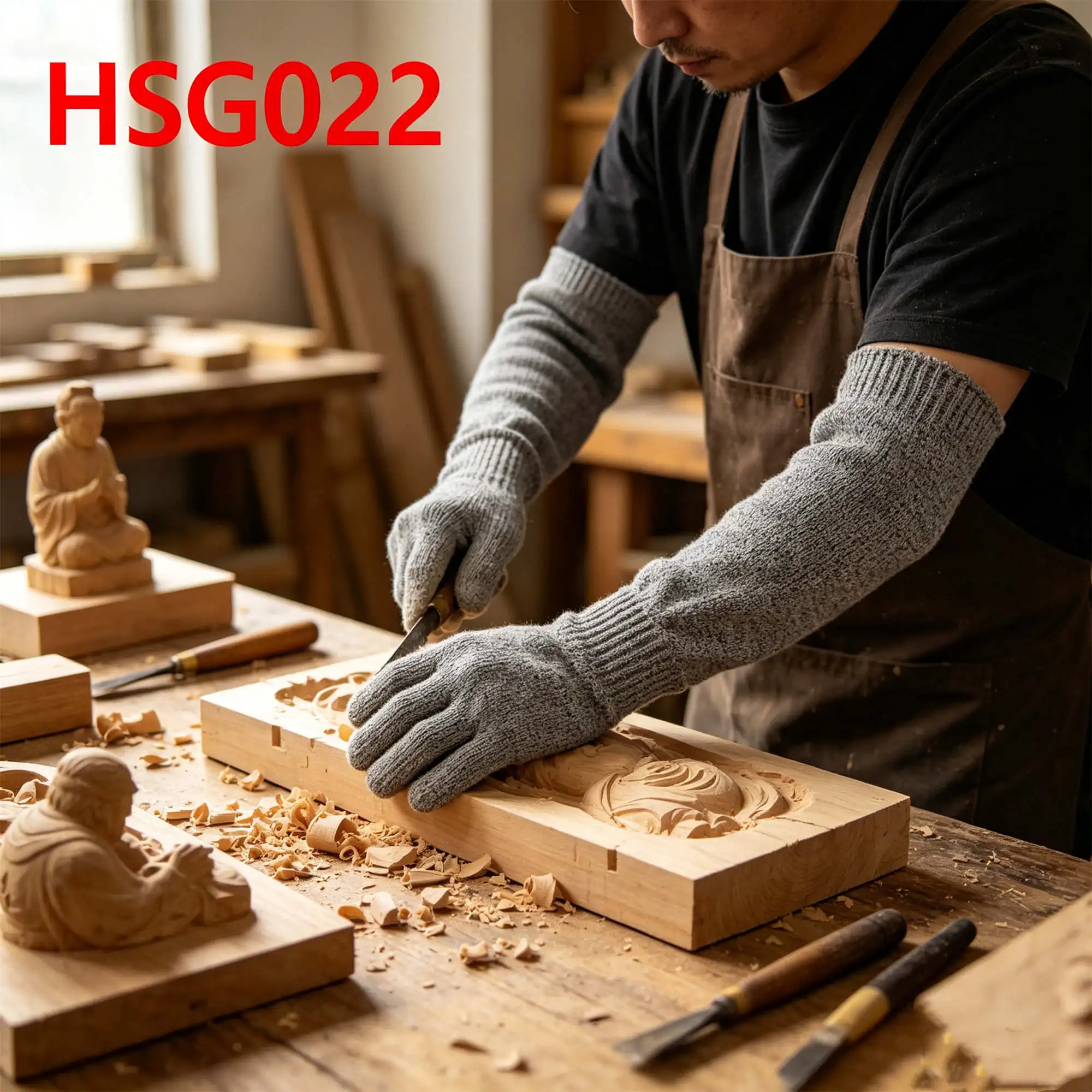 ZYF,Tree Trimming Laceration Prevention 16 Inch Work Arm Sleeves Wood Carving Non-Slip Palm Design HPPE Safety Arm Guards HSG022