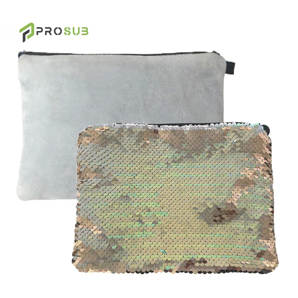 Prosub Blank Flip Sequin Cosmetic Bags for Sublimation Custom Logo Reversible Bling Glitter Sublimation Makeup Bag