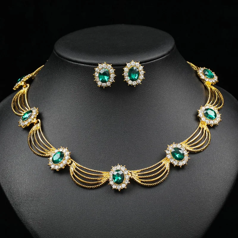 Vintage Bridal Jewelry Set: Zircon Necklace & Earrings