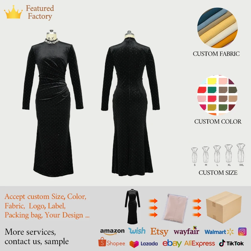 ZYHT 21621 2025 primavera nueva llegada vestido ajustado negro