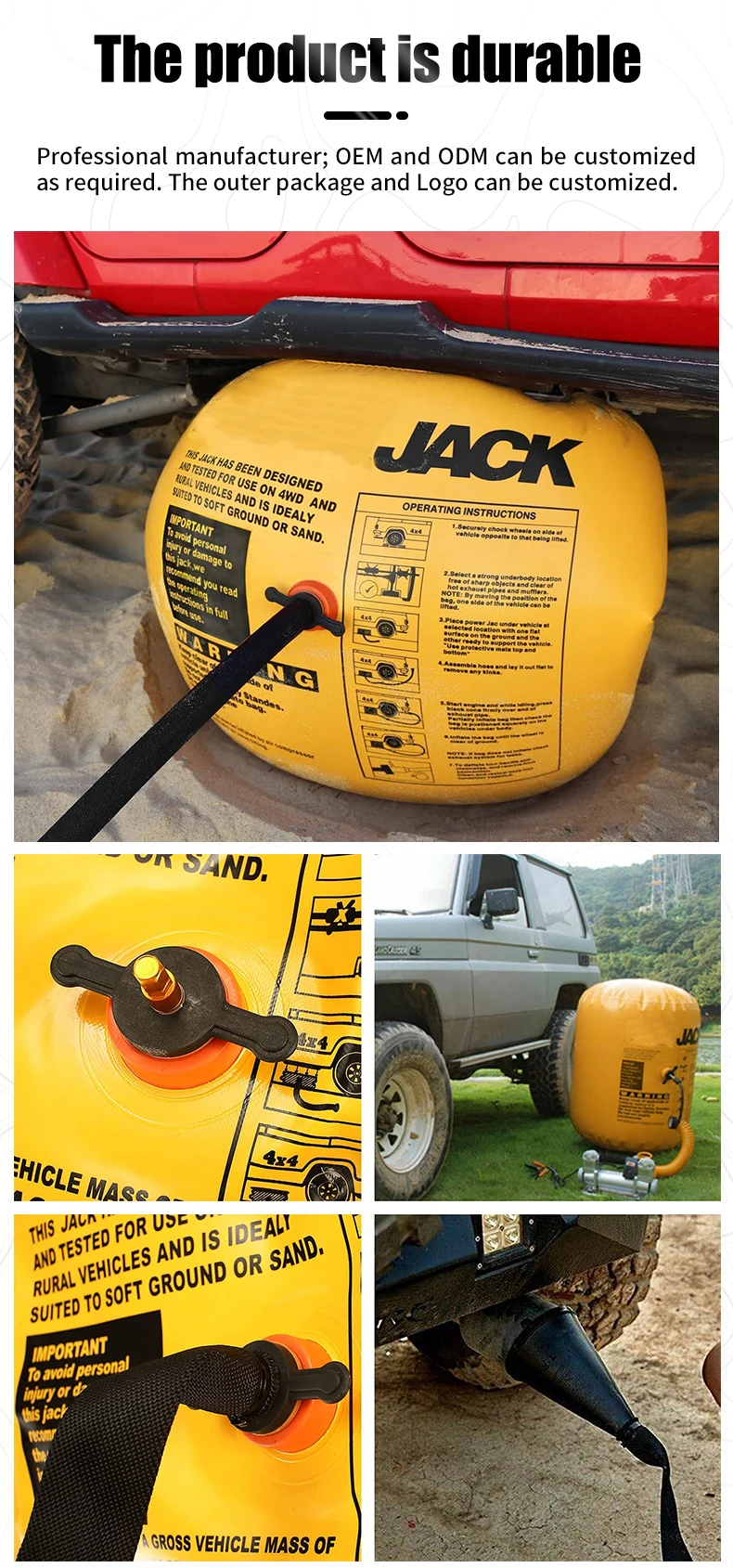 4x4 Off Road Exhaust Inflatable 4t Air Bag Jack For Vehicle Car Truck