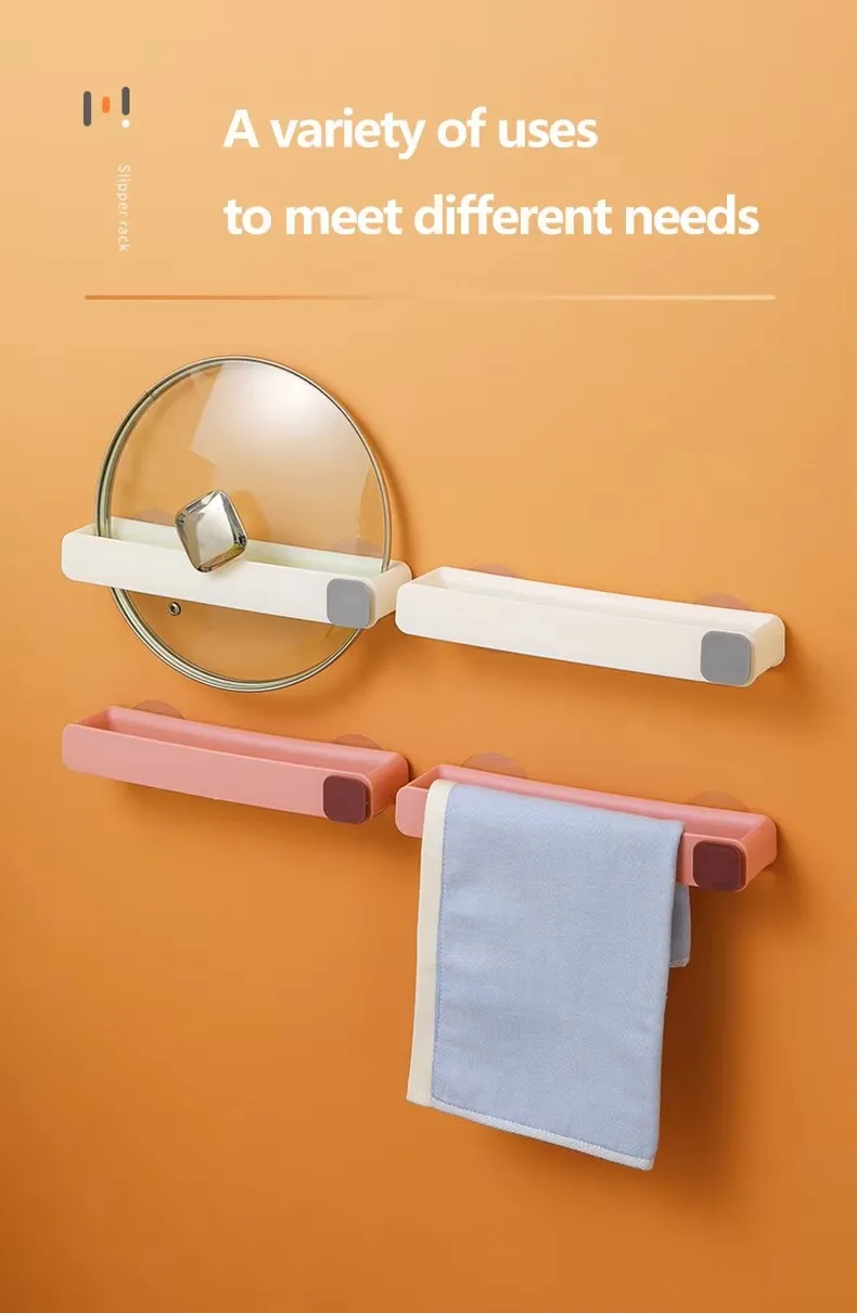 Wall Mounted Plastic Slippers Rack Rectangle Multifunction Bathroom Towel Shelf Hooks Injection Adhesive Bathroom Organizer manufacture
