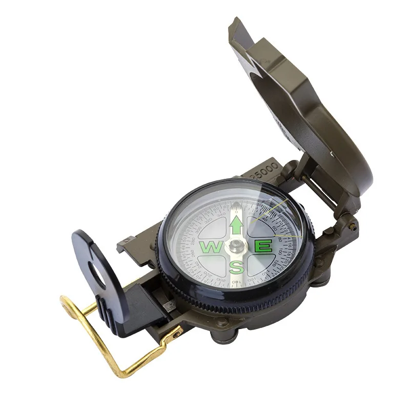 Army Green Waterproof Pocket Lensatic Compass with Prismatic Sighting Multifunctional Folding ABS Dial Display Metal Pointer