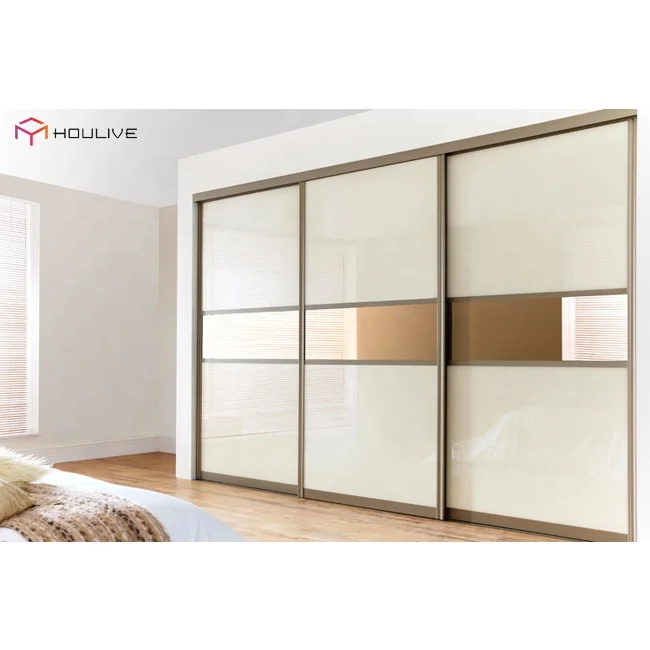Light Color Luxury High Gloss UV Style Sliding Door Aluminum Wardrobe Bedroom Furniture