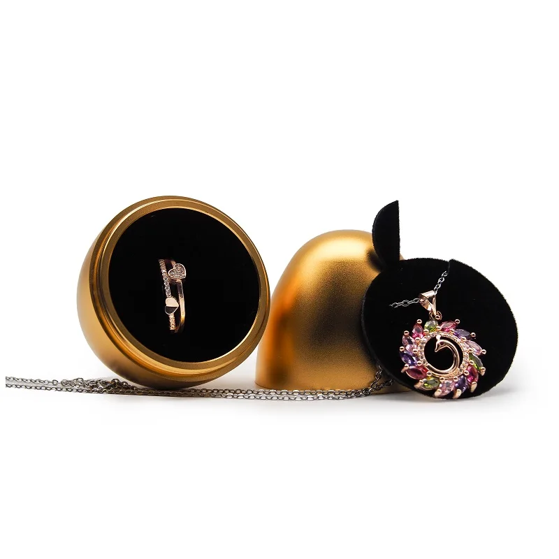 Red Gold Double Function Ring Pendant Necklace Jewellery Egg Shaped Metal Box Packaging case Metal Jewelry Boxes