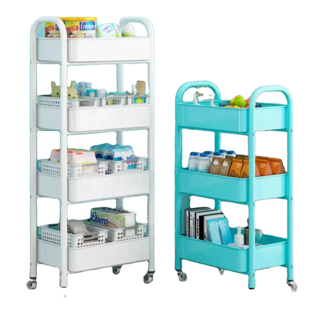 Кухонный пластиковый стеллаж для хранения тележка на колесиках с 3/4/5