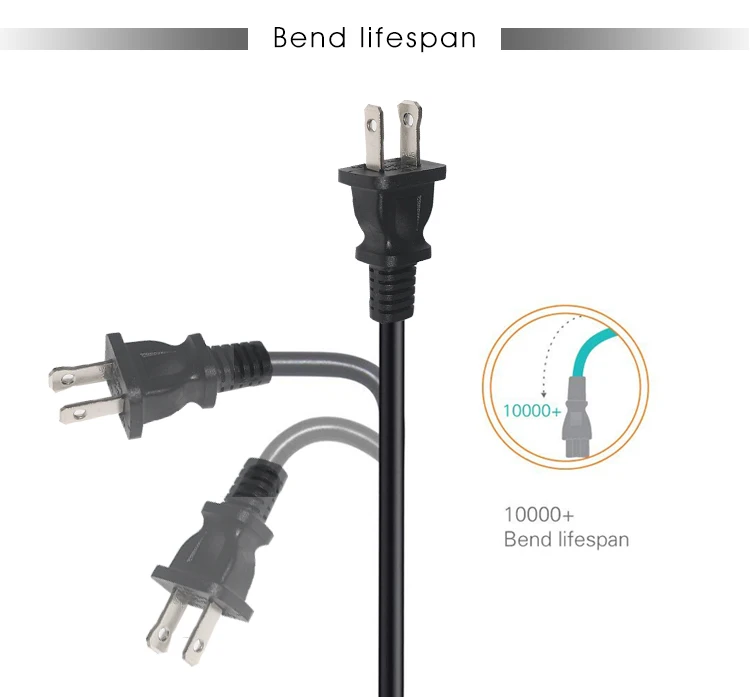 Polarized 110V US Male Connector 2 Pin Ac Plug for Flat Iron Cable & Power Cord for Home Appliance IP11 Level Compatible IEC C7