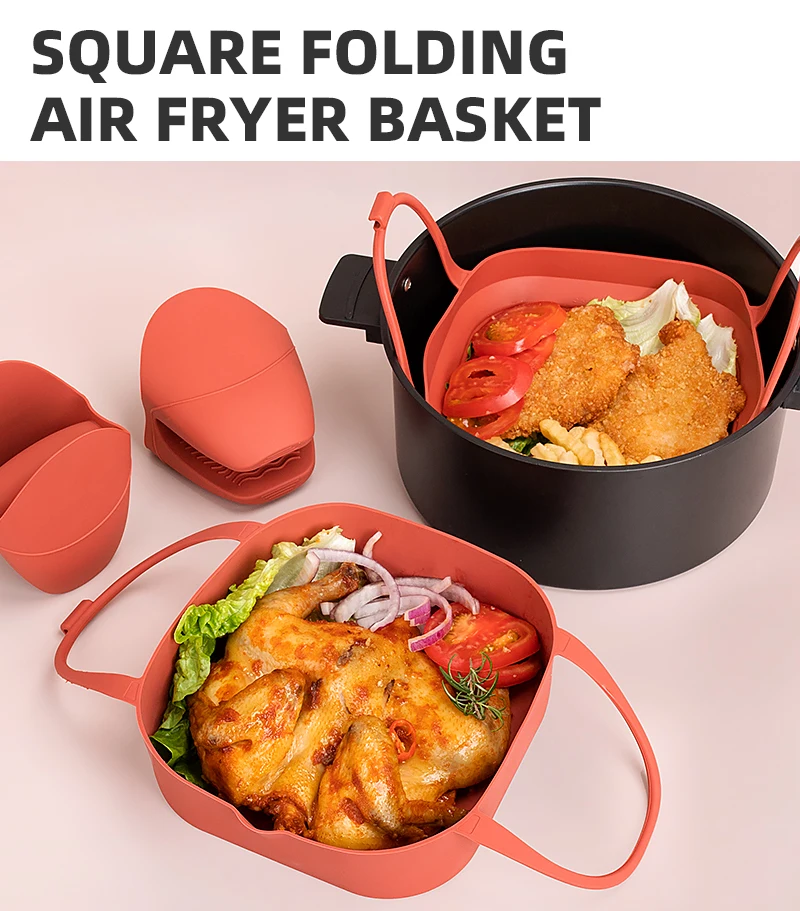 7.87 Inch Square Foldable Silicone Air Fryer Liner Food Grade Silicone