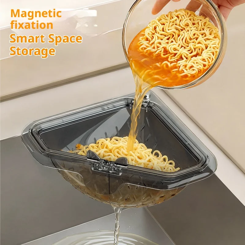Magnetic Draining Triangular Kitchen Sink Filter, Household Food Residue and Kitchen Waste Storage Rack