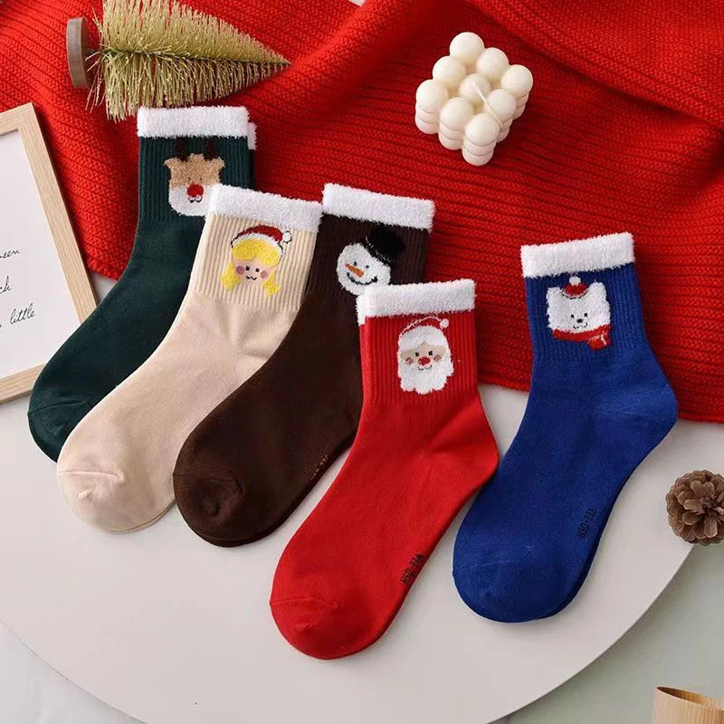 Wholesale Xmas Cartoon Santa Holiday Socks Women Merry Christmas Cotton