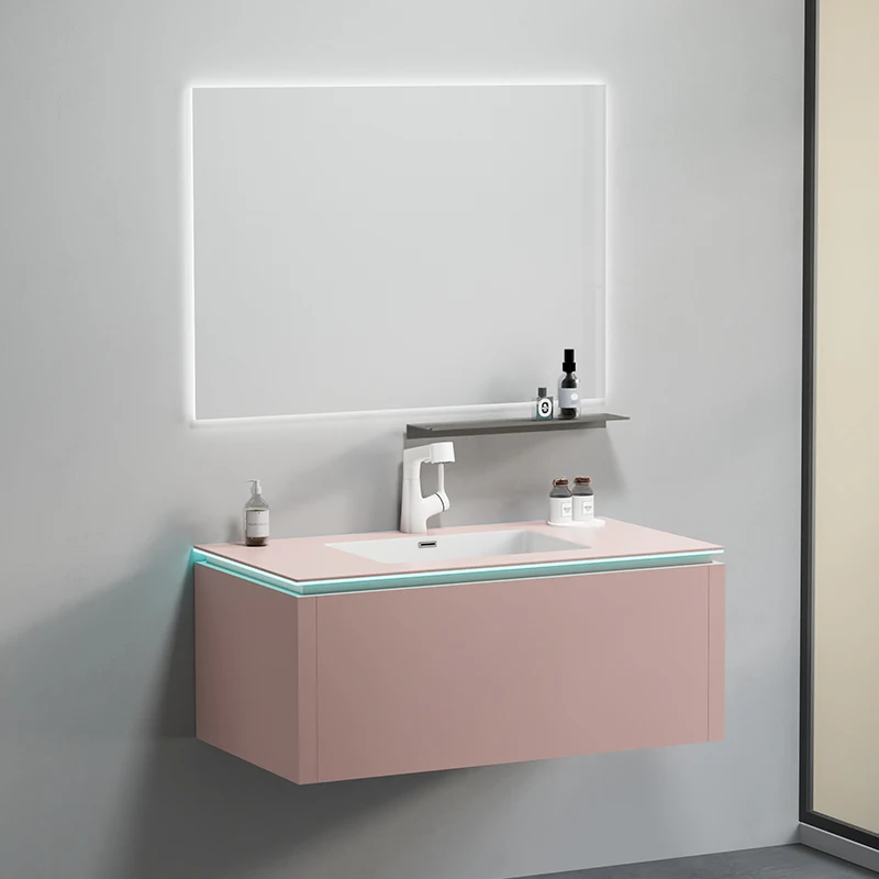 Building Hotel Bathroom Furniture Wall Mounted Led Smart Mirror Sintered Stone Bathroom Cabinet for Construction Project