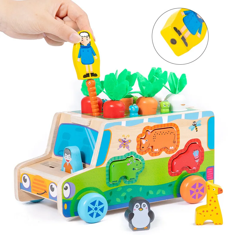 Intelligence Farm Orchard Kid Wood Car Building Blocks Pairing Pull ...