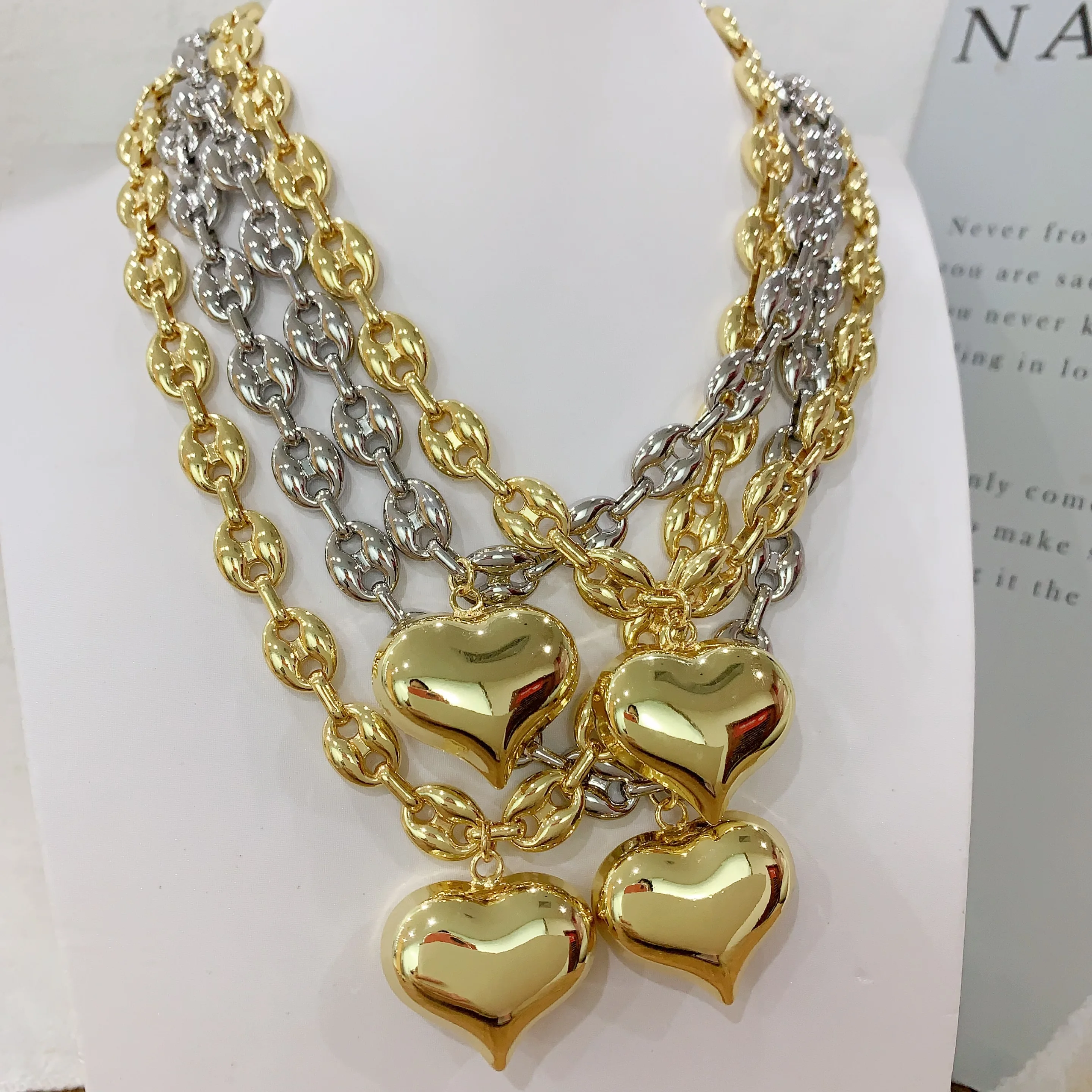 BD-B5605 Sparkly Amazing Coffee Beans Chain Necklace Heart Pendant