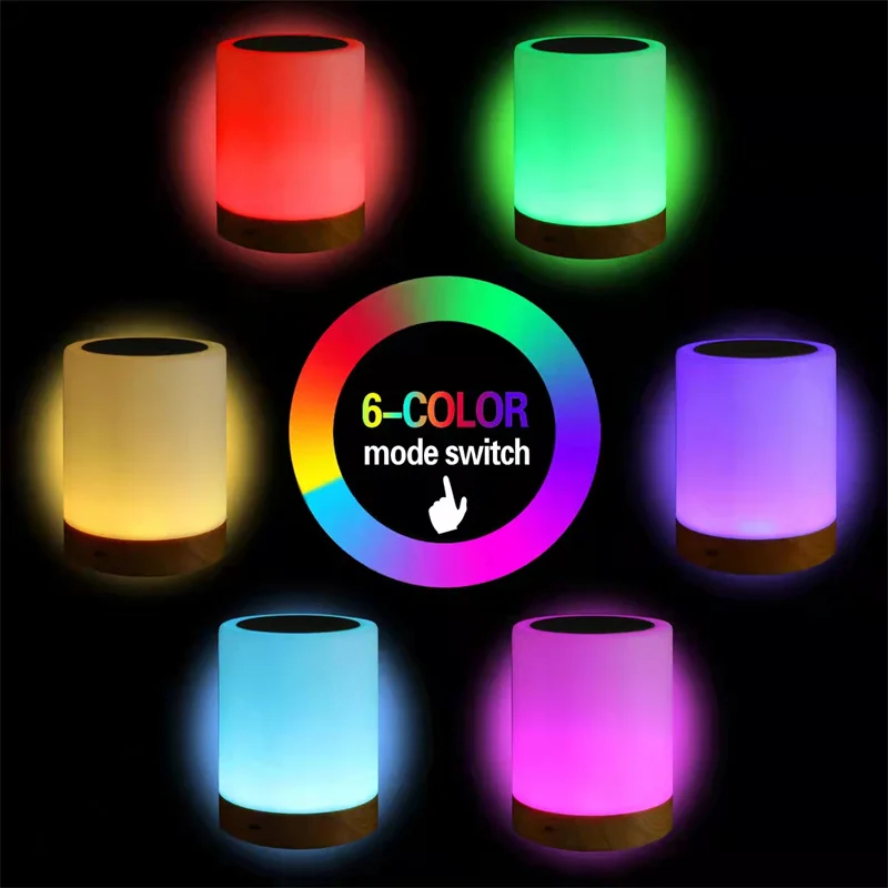 Touch Remote Control LED RGB Table Lamp Rechargeable Night Light for Bedside Camping with Hook