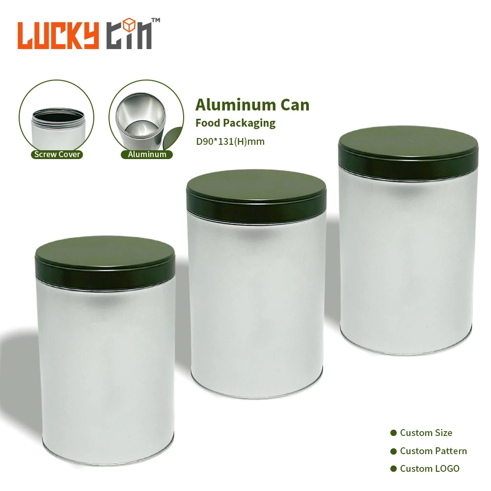 Factory Custom Printing Tin Storage Container Cylinder Metal Box Empty Blank Screw Lid Aluminum Can for Food Packaging