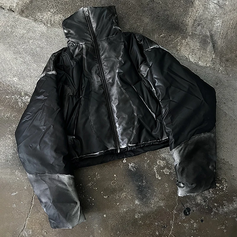 Salati Y2K Custom Streetwear Polyester Acid Wash Zip up Vintage Cropped Bubble Winter Outwear Down Coats Puffer Jackets for Men