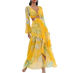 Custom Women Vestido Bohemio Tropical Print Backless Summer Long Plus Size Women Dress