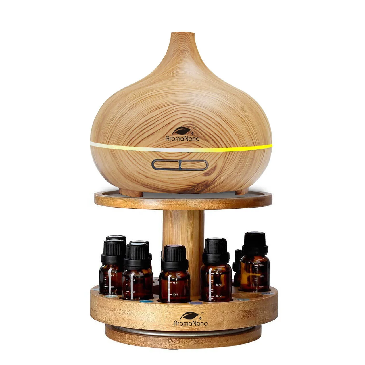 Bamboo Diffuser Holder Carousel 2 Tier Stand Holds up to 12 Essential Oil Bottles Storage Tray