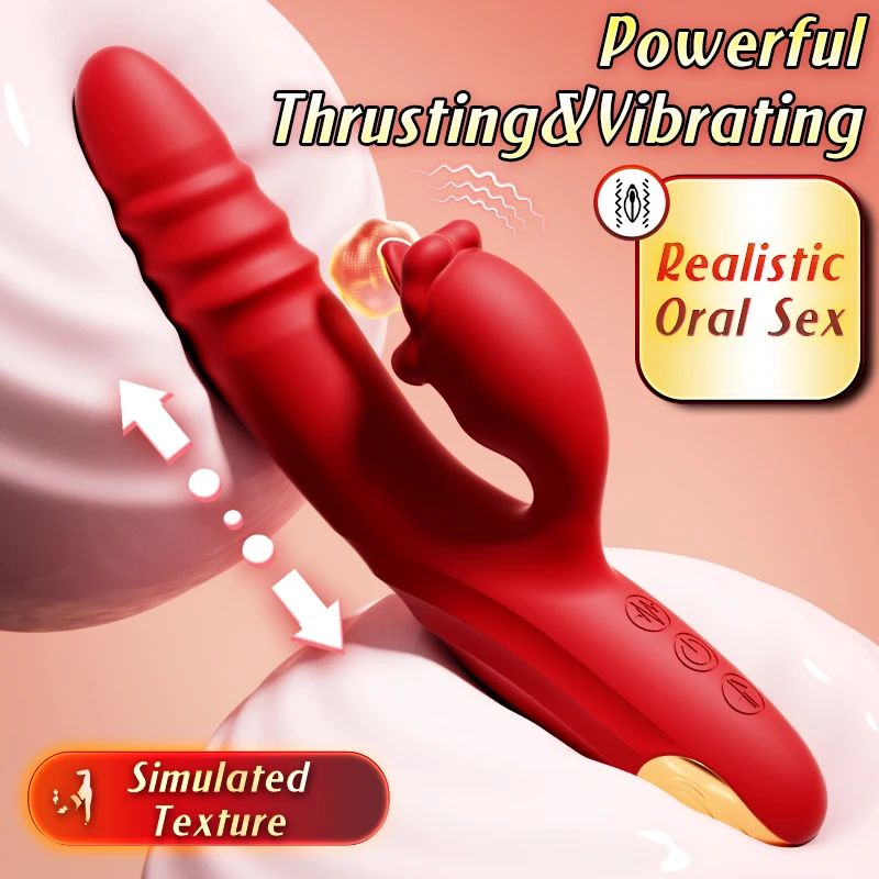 3-in-1 G-Punkt Klitoris-Vibrator Sexspielzeug Realistischer Silikon-Dildo  mit 9 Stobewegungen 9 Vibrationen, Stoender Dildo Zungen-Vibrator