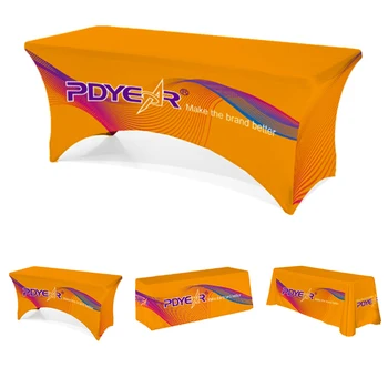 custom trade show sublimation printed logo polyester waterproof fitted stretch spandex table cover table cloths