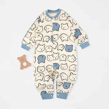 Baby onesie 2024 spring and autumn long-sleeved onesie full moon male and female babies pure cotton pajamas for 100 days