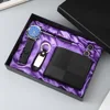 m2867negro-juego de 5 piezas-reloj-llavero-bolígrafo-cartera-mancuernillas