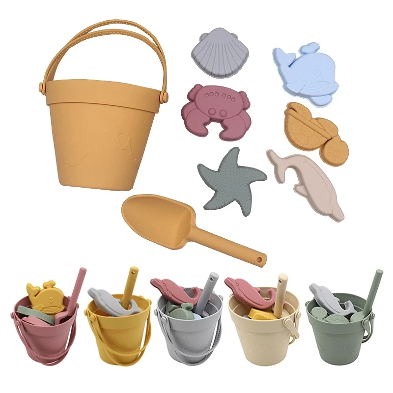 Портативное детское летнее уличное Приморское пляжное ведро, набор игрушек, 8 шт., не содержит Бисфенол А, силиконовая детская пляжная игрушка для детей