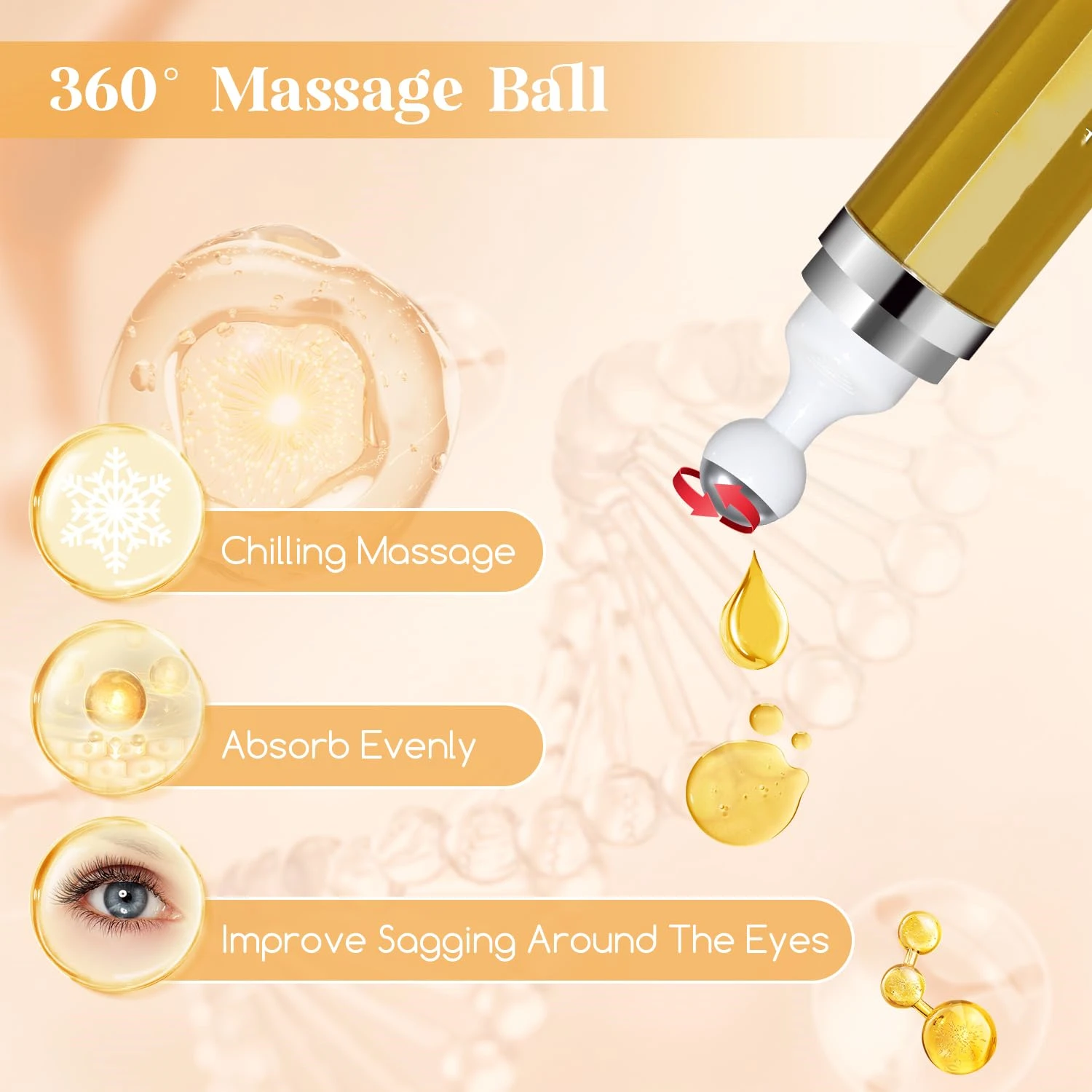 Retinol Eye Serum 360 Roller With Massage Ball Caffeine And Yeast Under