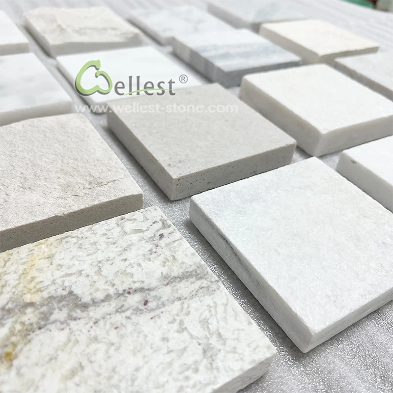 Different Types of 10x10cm White Quartzite Marble Natural Stone Samples for Exterior Outdoor Paver Use