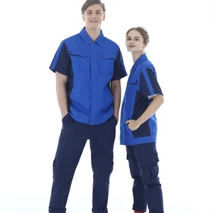 Short Sleeved Summer Blue High Tenacity Polyester Safety Work Coveralls Unisex Workshop Use Wholesale