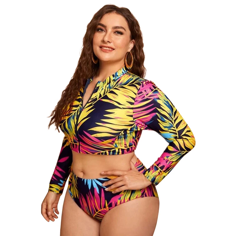 2022 New Design DAMO Plus Size Surfing Suit Long Sleeve Swim Top Tropical Summer Sauna Wear Girls Swimwear