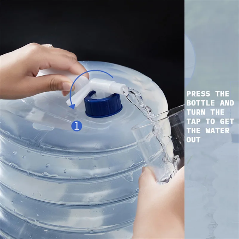 Customized 5L 10L 15L BPA-Free Camping Kettle Foldable Collapsible Outdoor Water Bucket Logo Gravure Printing Shrink Treatment
