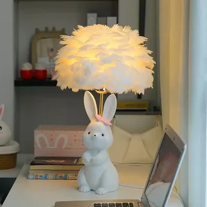 Nordic Creative Feather Night Light Romantic Warm Table Lamp for Girls Bedroom with Resin Decorative Accent
