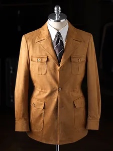 New Arrival Men's Retro Waist Linen Blended Long Bomber Jacket Spring Autumn Vintage Hunting Suit Discharge Printed