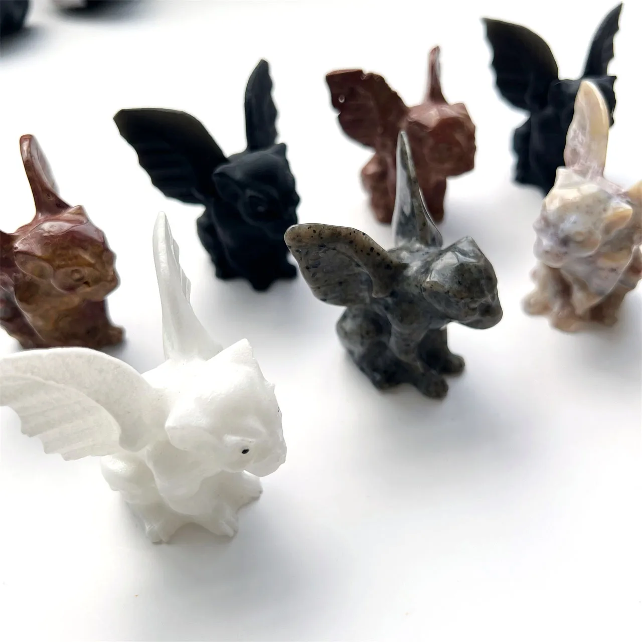 Wholesale Natural Crystal Stone Gargoyle  Carving Craft Ocean Jasper Black Obsidian Quartz Gargoyle