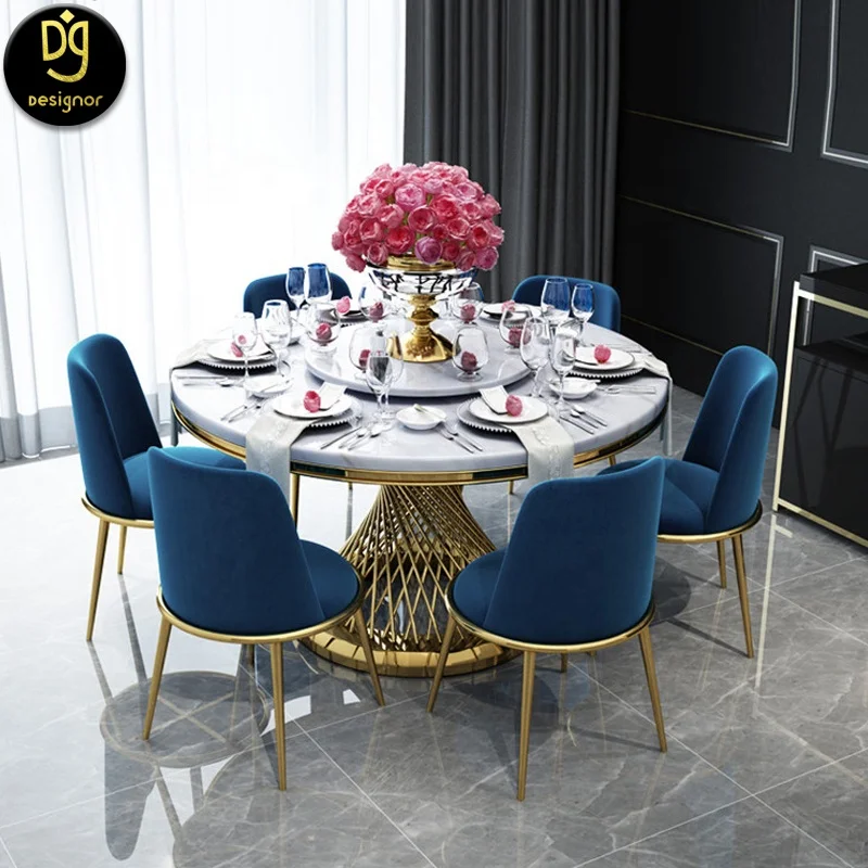 Exclusive glamor dining table, modern, with white marble, gold LV COLLECTION