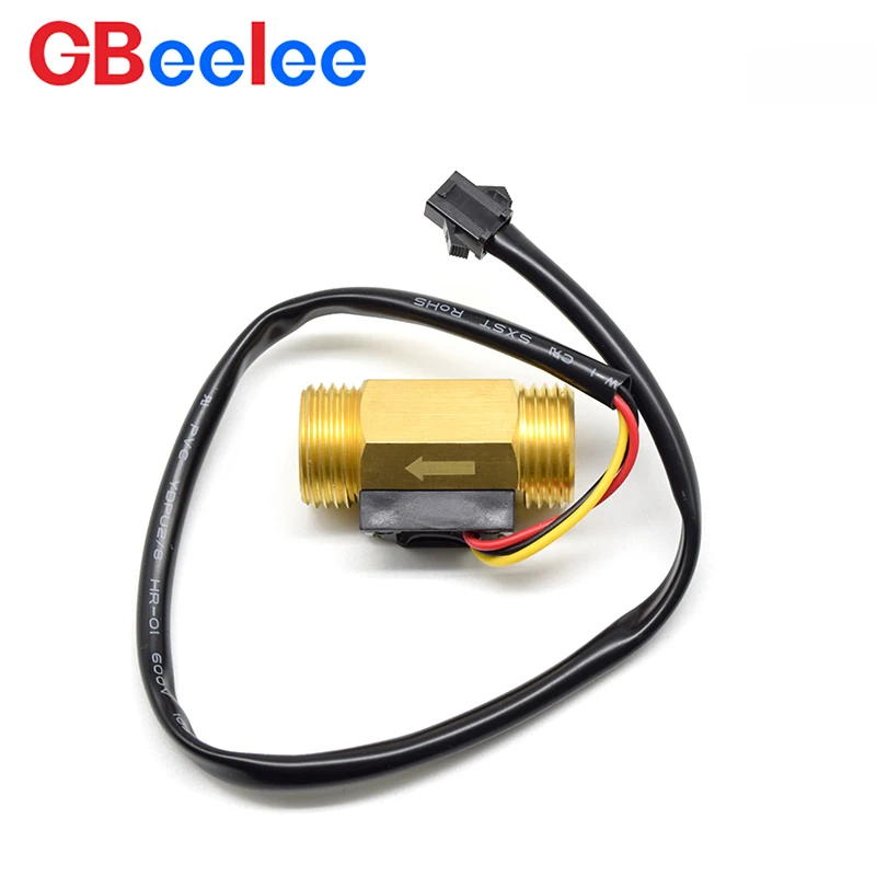 Hall Effect Liquid Water Flow Sensor 1/2" Brass Copper Hall Effect Water Flow Meter 44 mm Rotor Turbine Water Liquid Flow Sensor