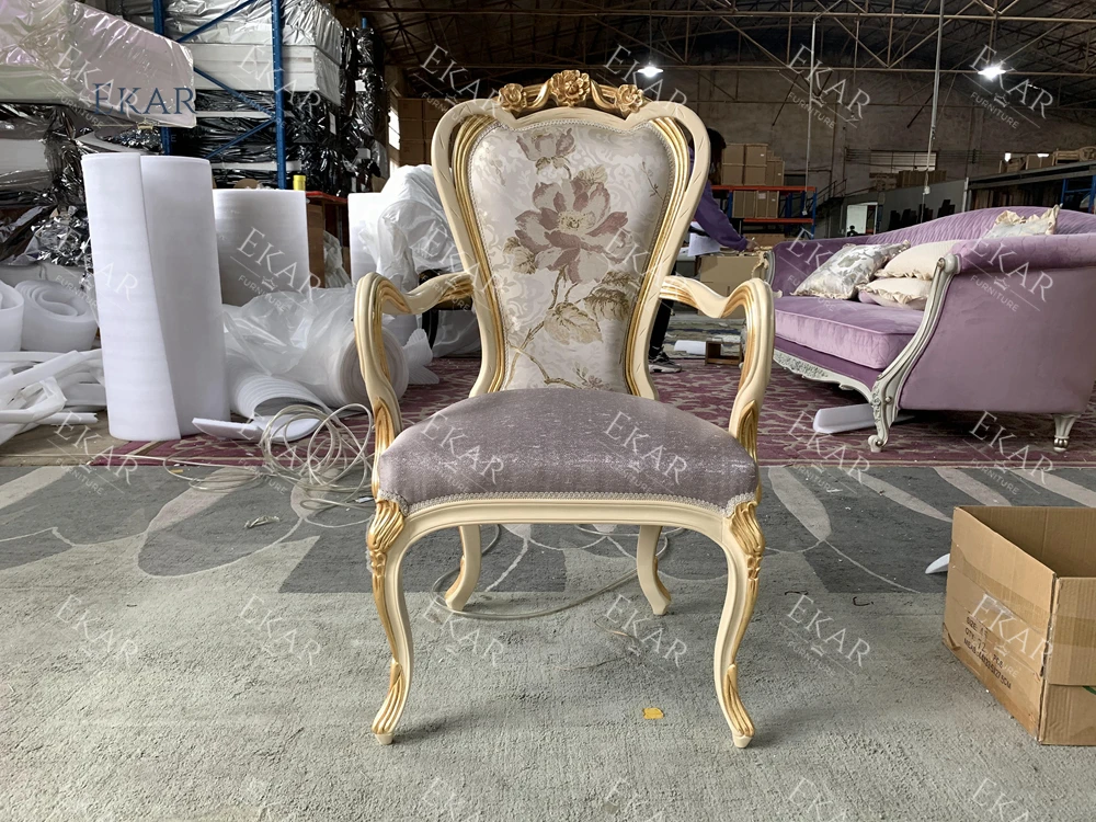 Antique Dining Chair Carved with Armrest or Without Armrest Dining Chair Fabric Antique Upholstered Wooden Leather Dinning Room