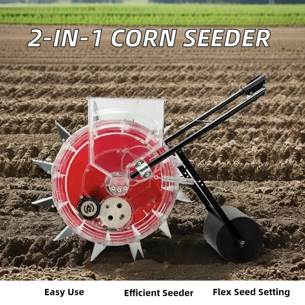 2-in-1 Manual Seeder & Transplanter Machine New Gear for Home Farm Use Corn Maize Adjustable Distance Fertilizing
