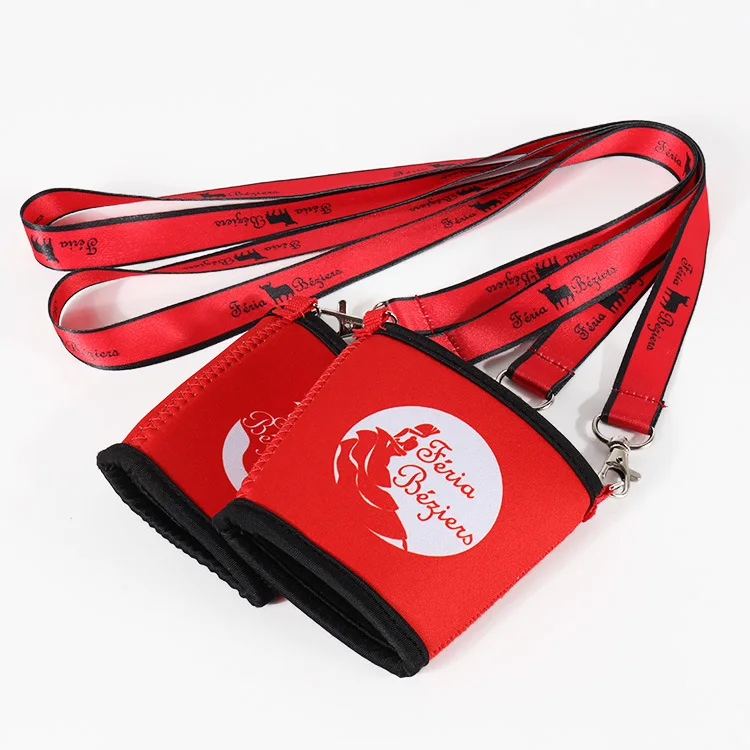 Popular sublimation can cooler bottle neoprene cover for promotion gifts custom neoprene sleeve with fashion lanyard cup holder