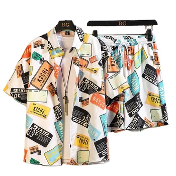 2024 New men's Hawaiian Beach Suit Printed Shorts Shirt Short Printed Men's Suit